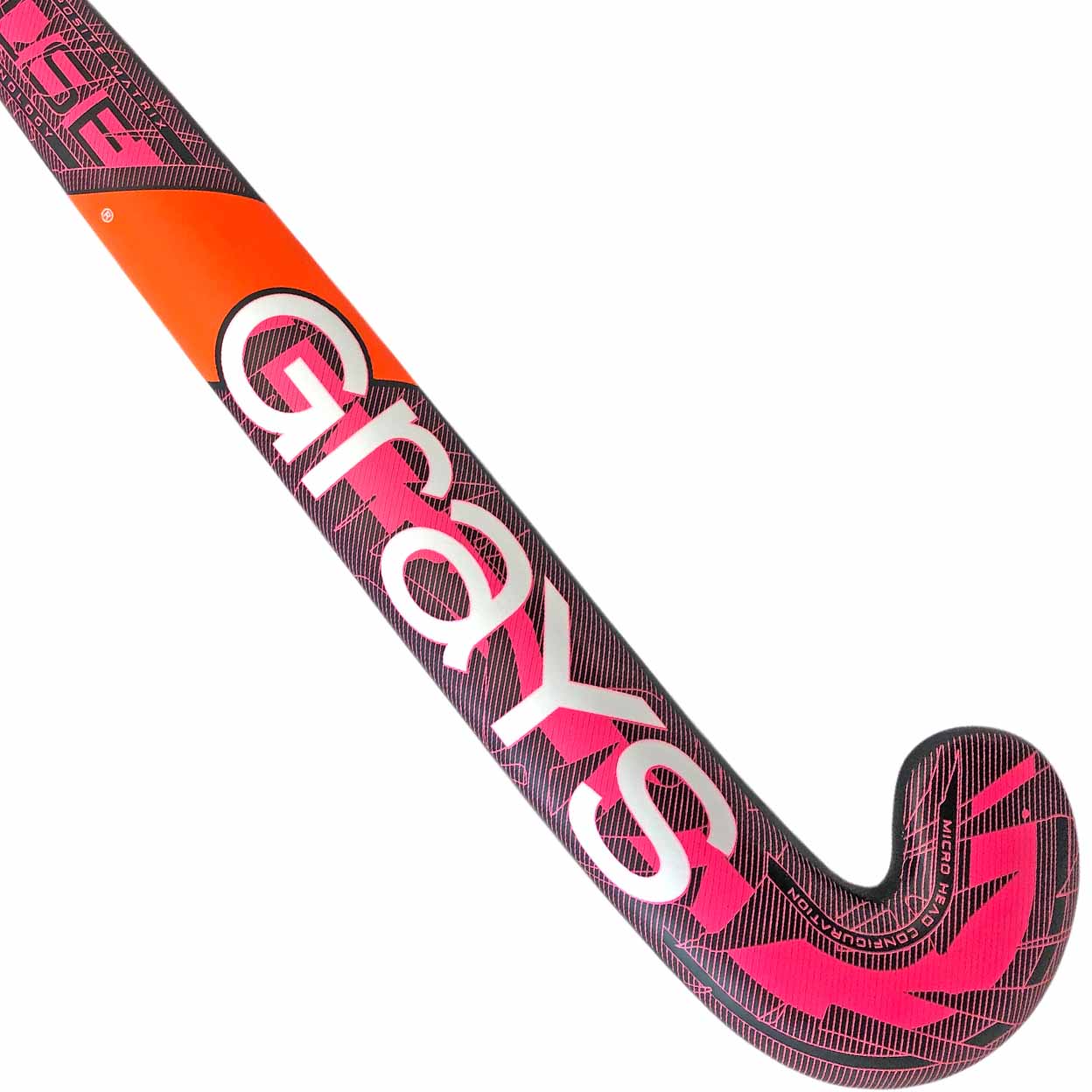Pink and black hockey stick with 'Grays' branding on a white background
