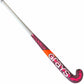 Hockey stick with pink and orange design on a white background