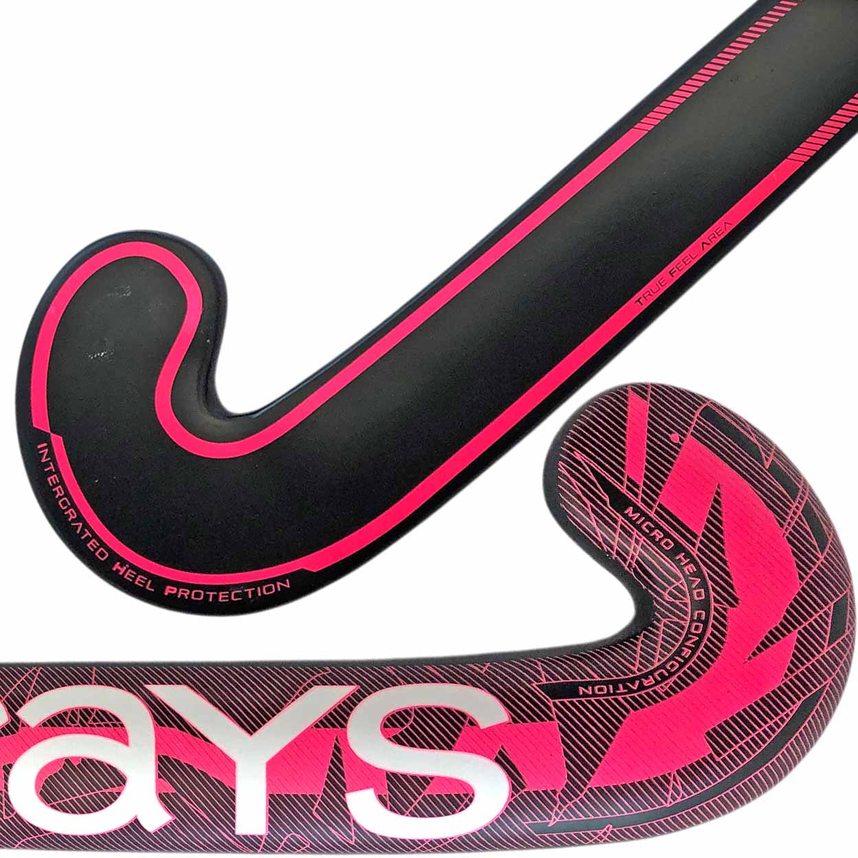 Black and pink hockey stick with 'grays' branding on a white background