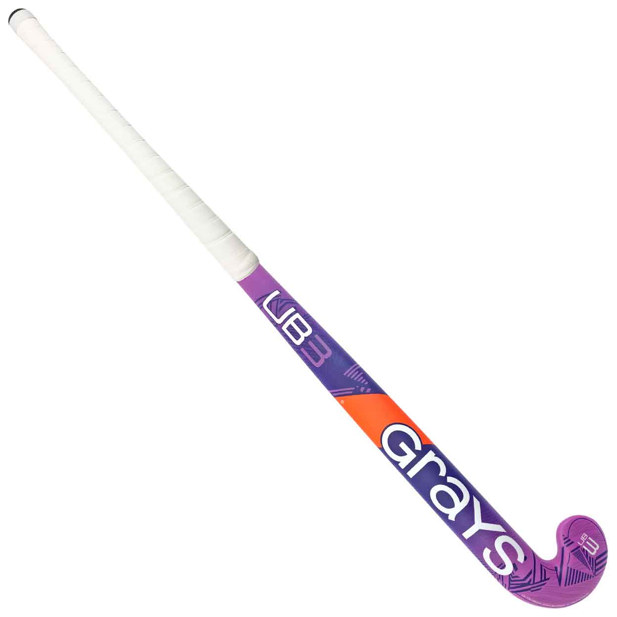 Full view of the back of the Grays UB3 composite field hockey stick, displaying the “UB3” model label and stylized grip-to-toe gradient with subtle design patterns.