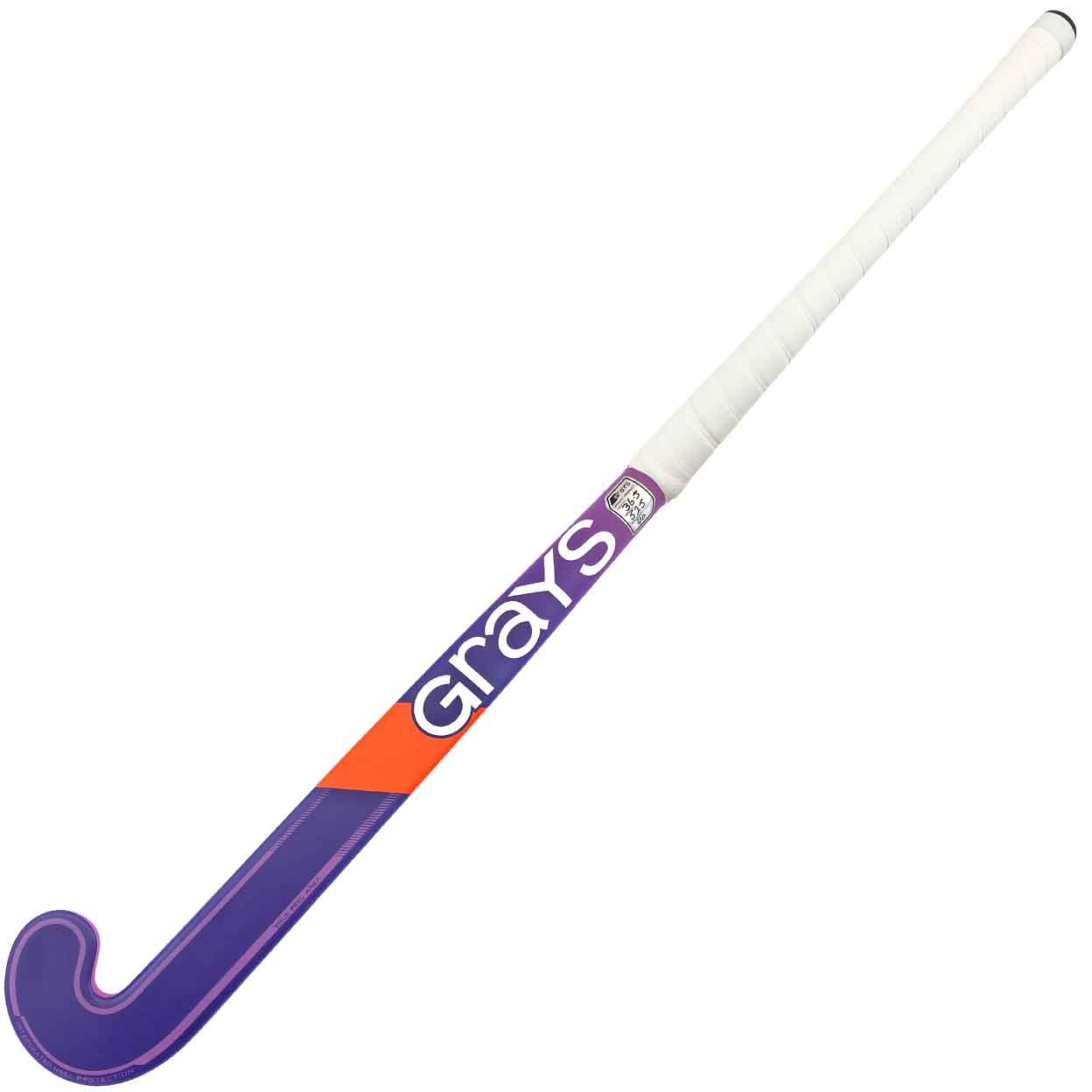 Full view of the front of the Grays UB3 composite field hockey stick, featuring a purple base with white “Grays” text, orange accent, and white grip.