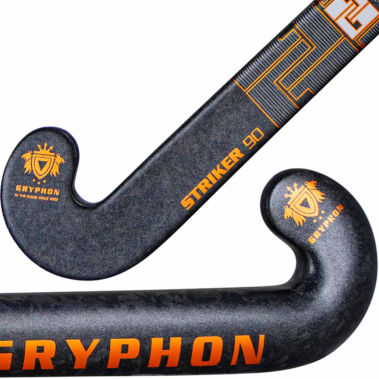 Hockey stick with Gryphon branding on a white background