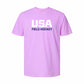 Purple t-shirt with 'USA Field Hockey' text on a white background