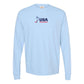 Front of the blue USA Field Hockey Pigment Dyed Long Sleeve Tee