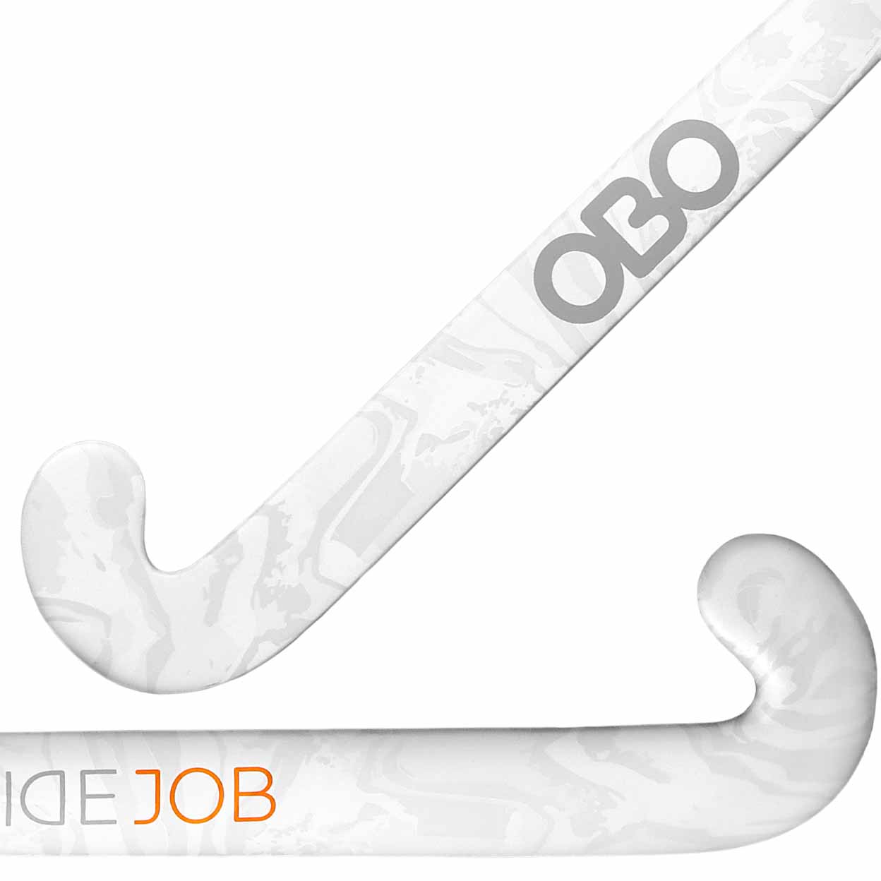 White hockey stick with marble pattern and 'OBO' branding on a white background
