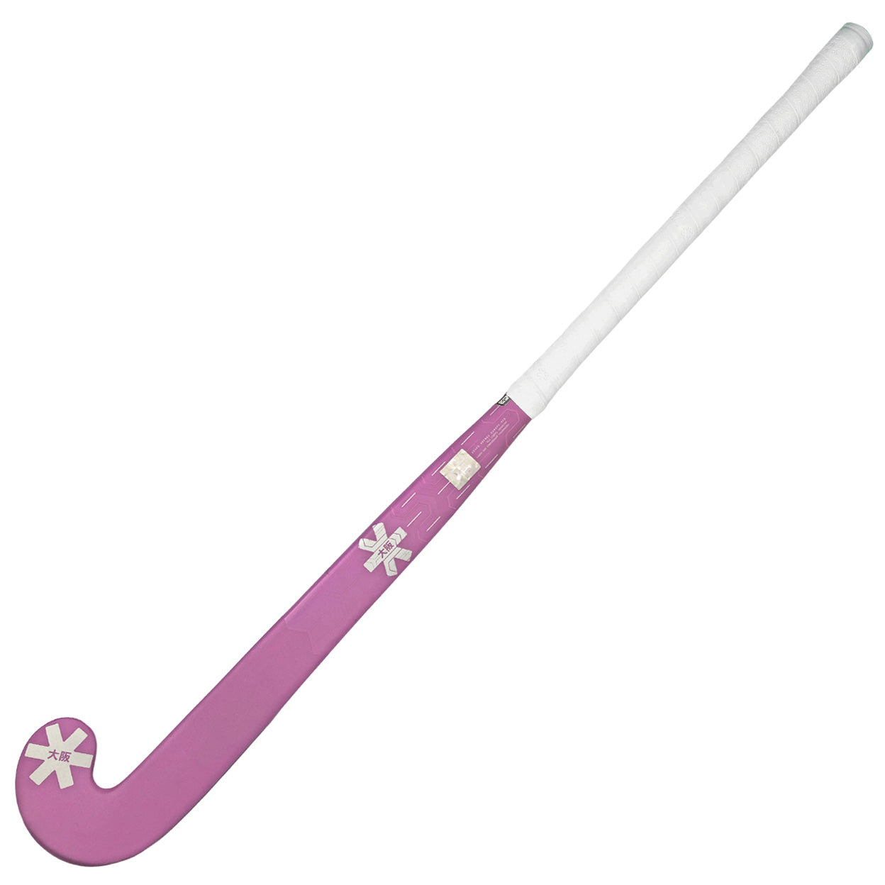 Purple and white hockey stick with floral designs on a white background