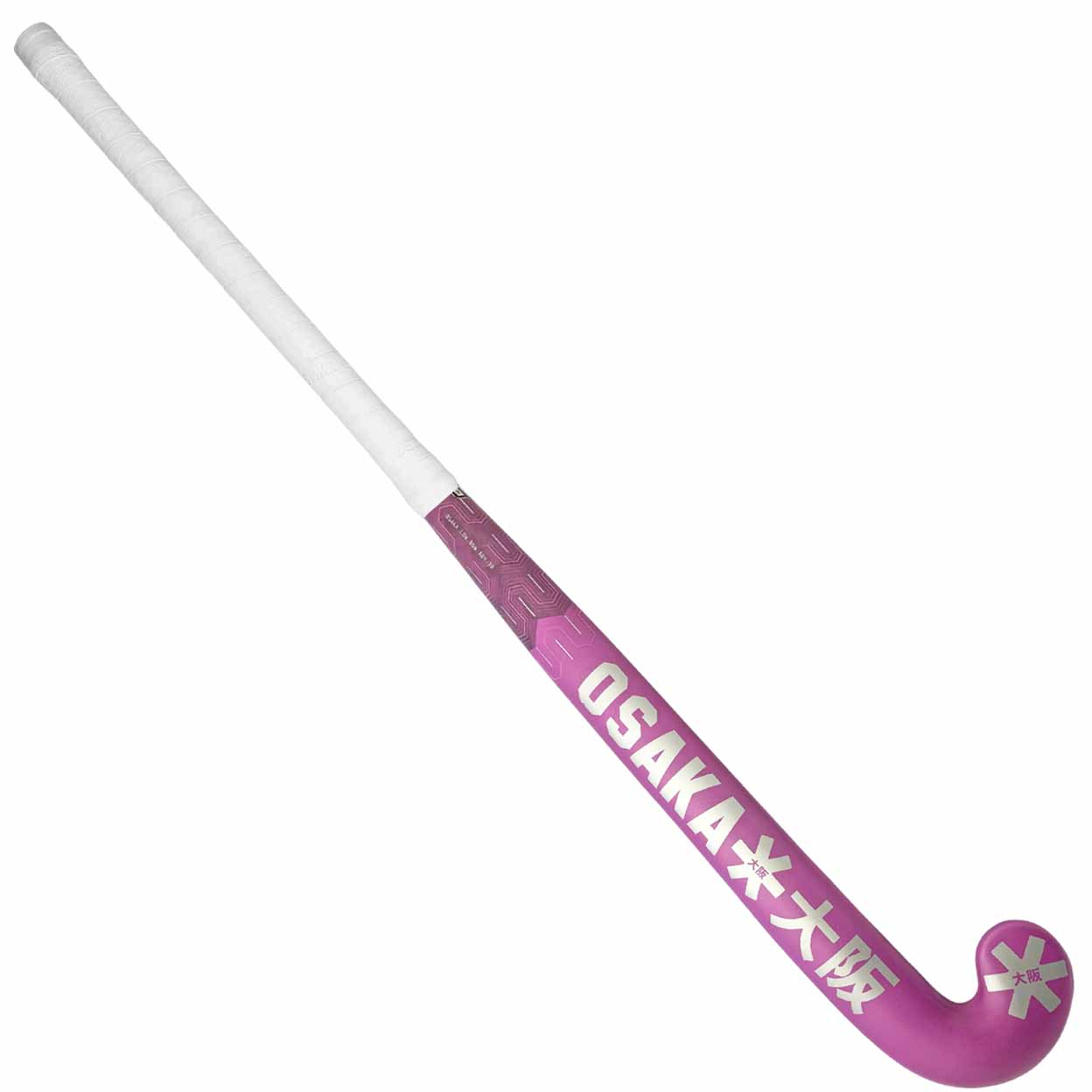 Purple and white Osaka hockey stick on a white background