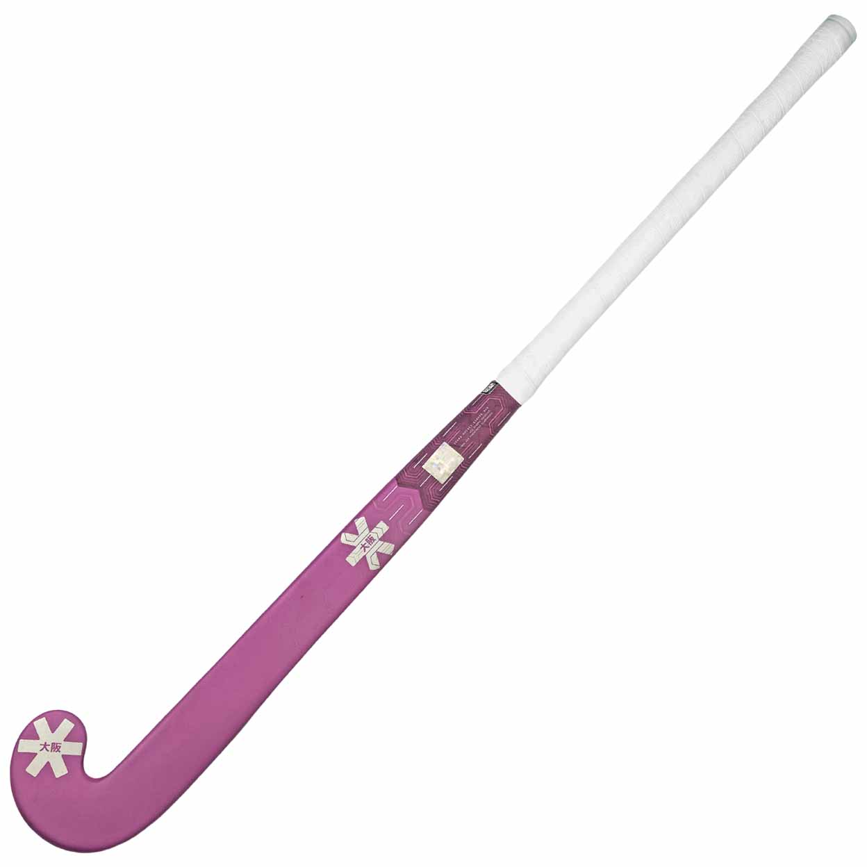 Purple and white hockey stick on a white background