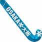 Blue hockey stick with 'OSAKA' branding on a white background