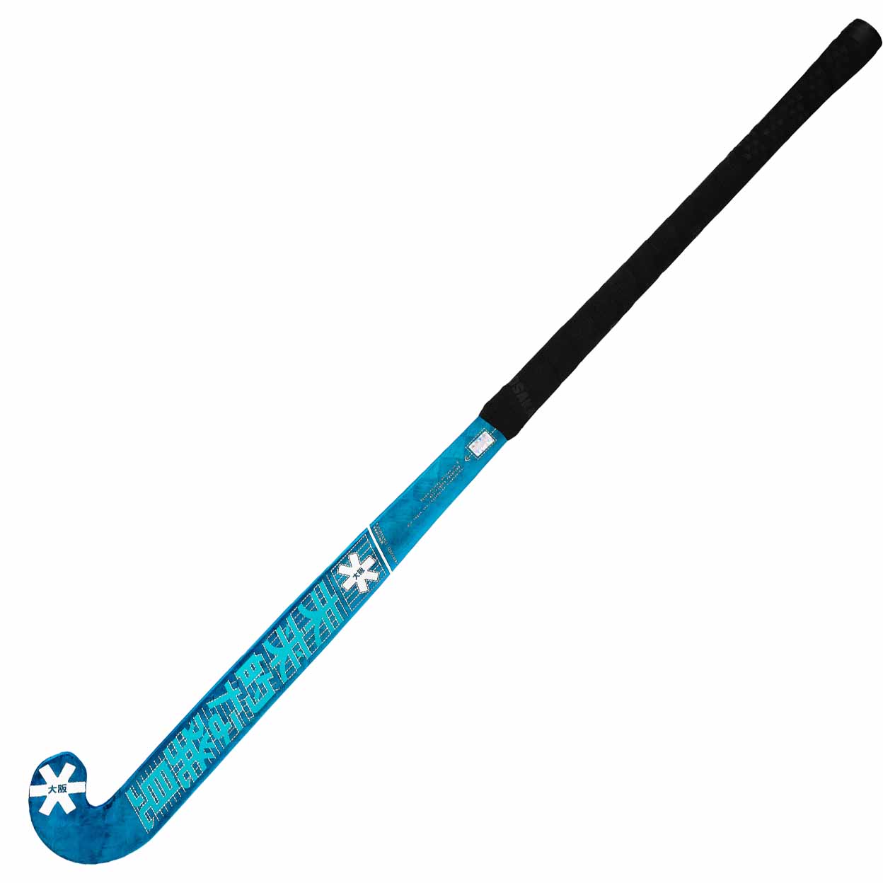 Blue and black hockey stick on a white background