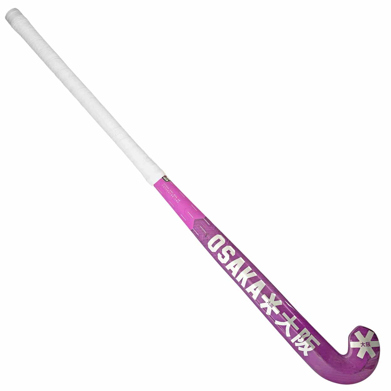 Pink and white Osaka hockey stick on a white background