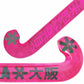 Pink hockey stick with black text on a white background