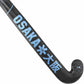 Black and blue Osaka hockey stick on a white background