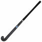Black field hockey stick with blue accents on a white background