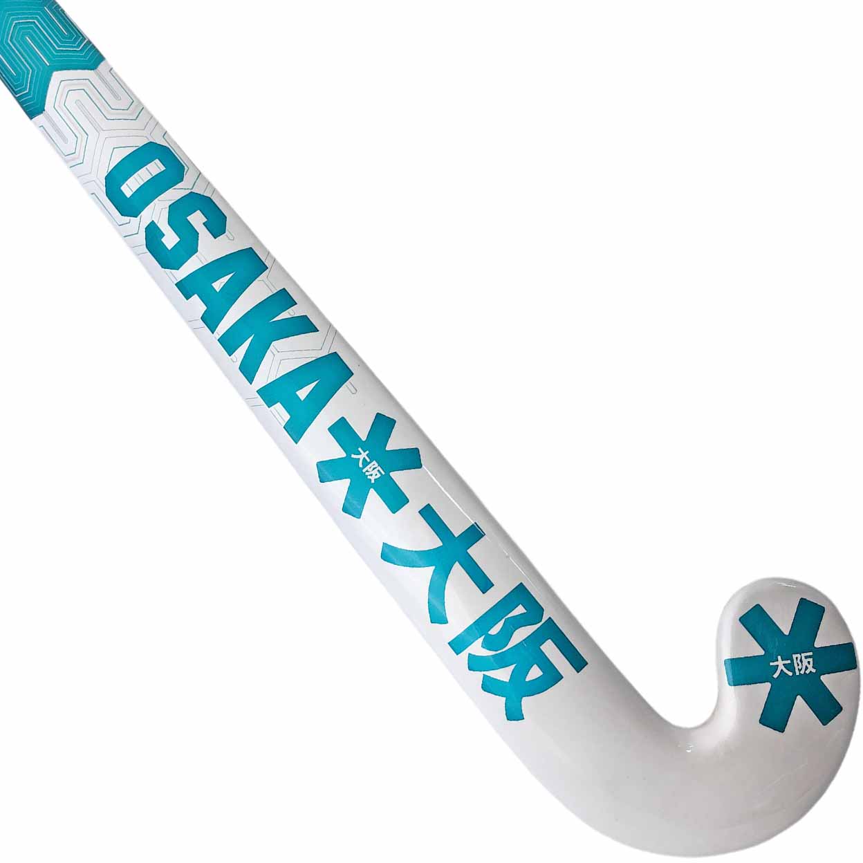 White and blue Osaka hockey stick on a white background
