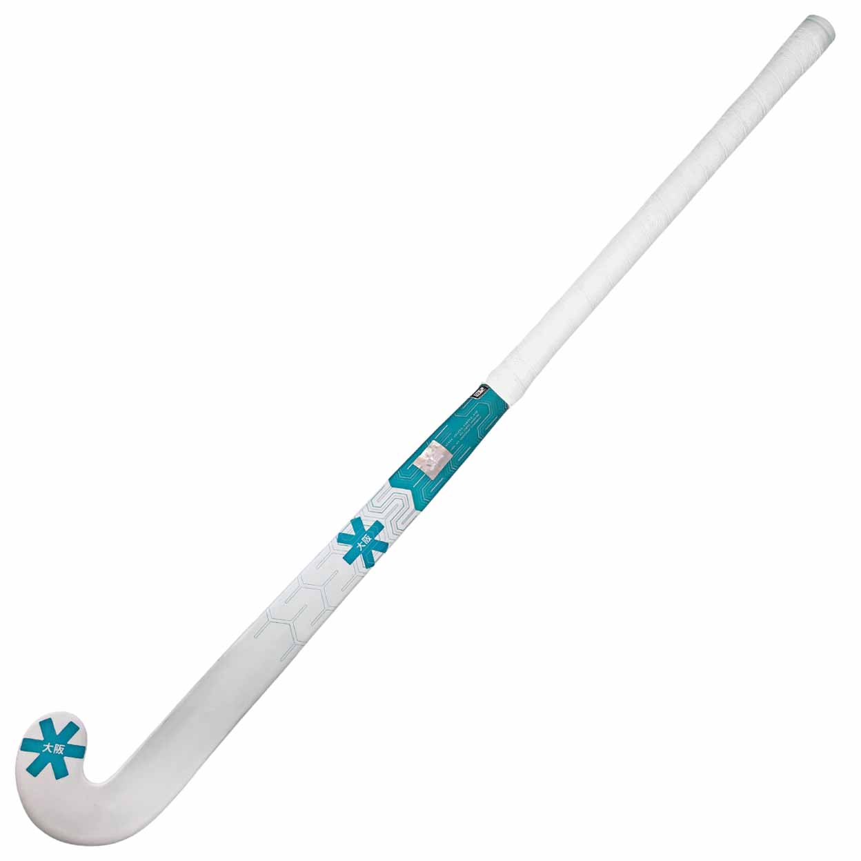 White and blue field hockey stick on a white background