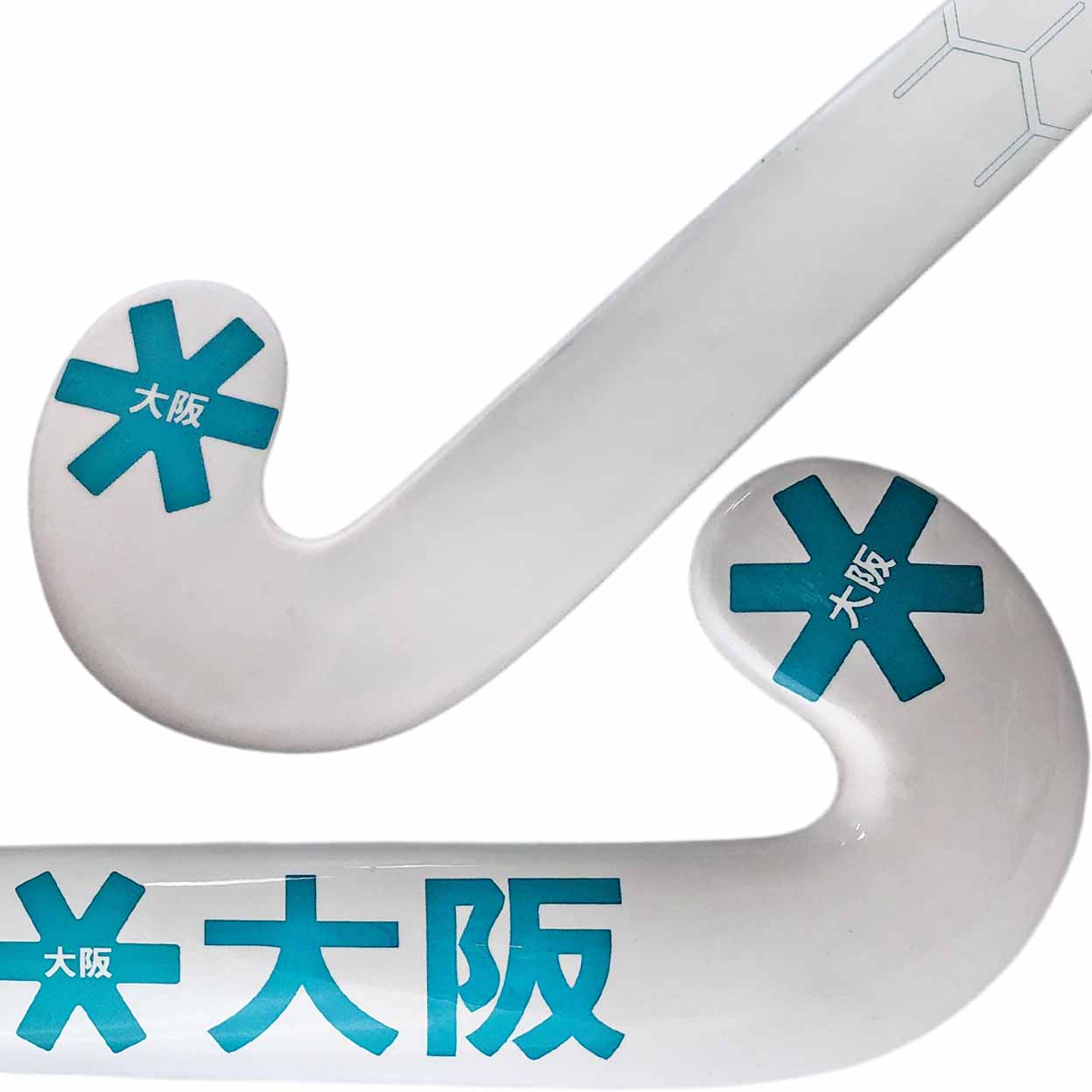 White hockey stick with blue 'Osaka' branding on a white background