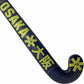 Navy blue and yellow Osaka hockey stick on a white background