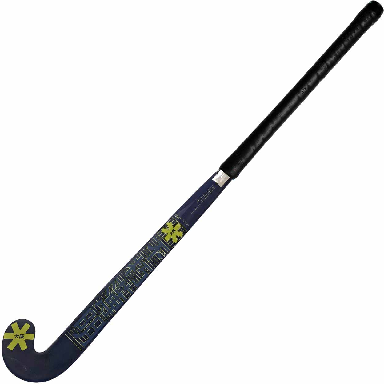 Blue and black field hockey stick on a white background
