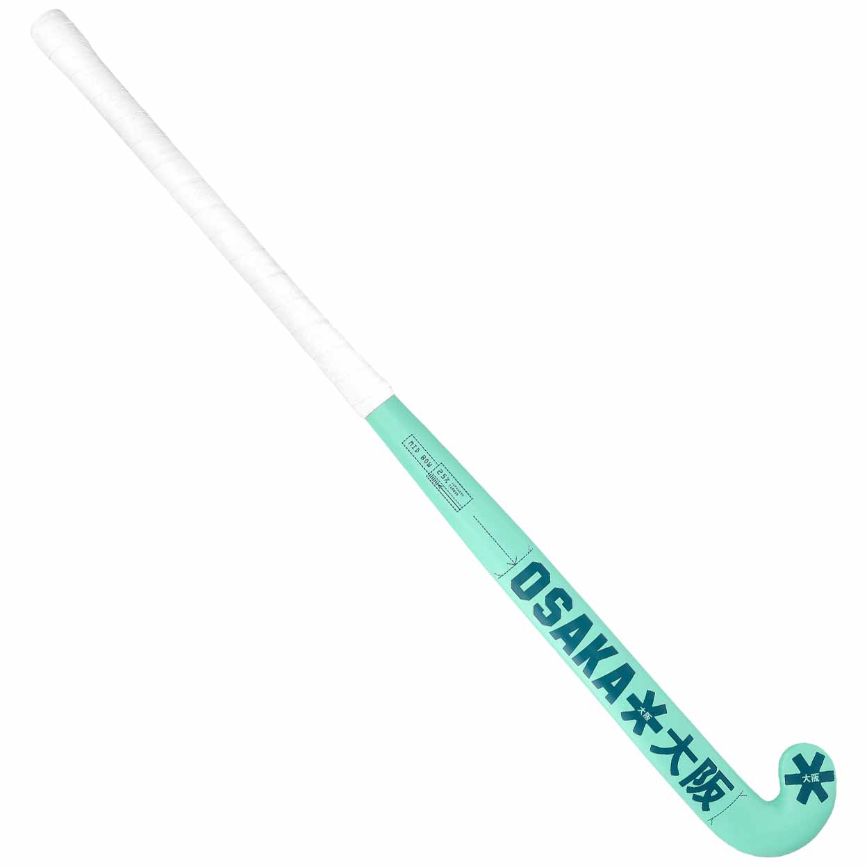 Green and white hockey stick with 'Osaka' branding on a white background