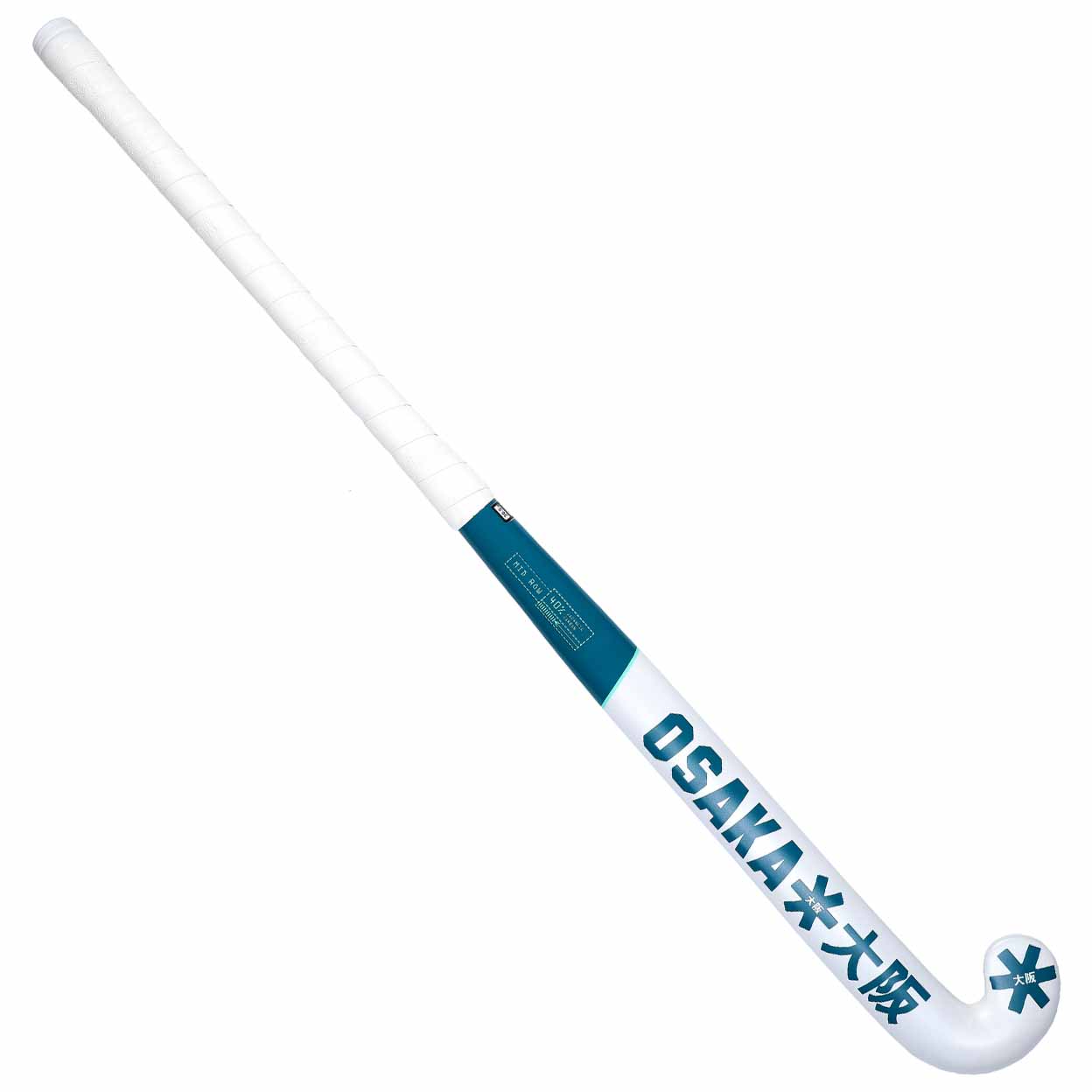 White and blue Osaka hockey stick on a white background