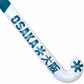 White and blue hockey stick with 'OSAKA' branding on a white background