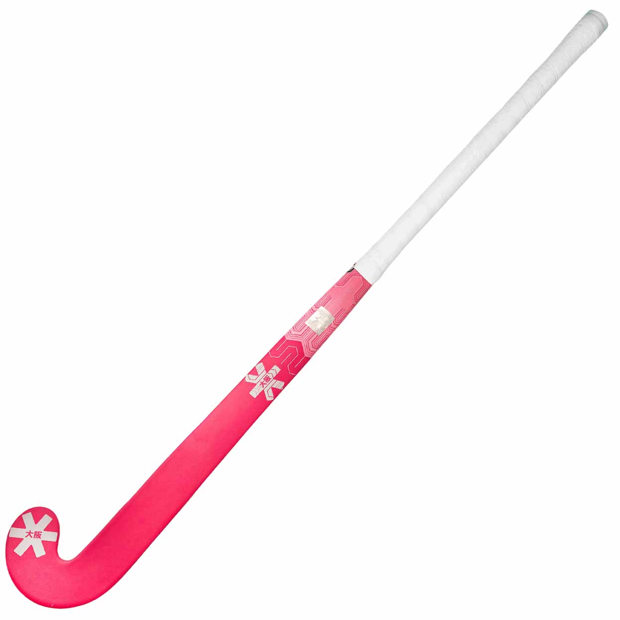 Pink and white hockey stick on a white background