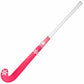 Pink and white hockey stick on a white background