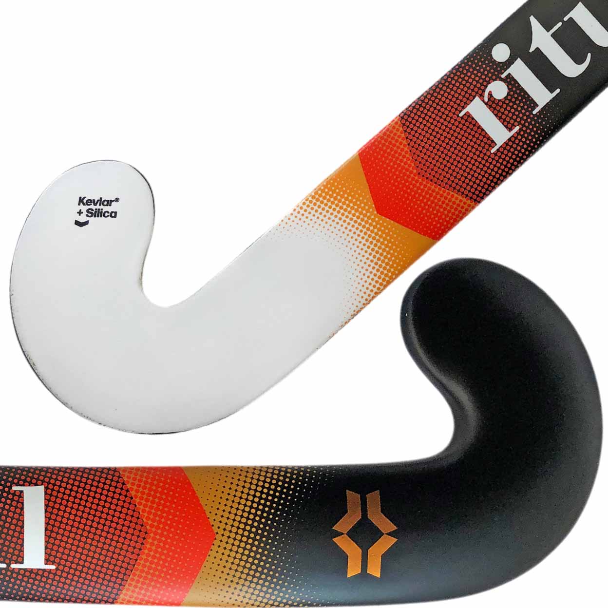 Close-up of a hockey stick with brand name on a white background