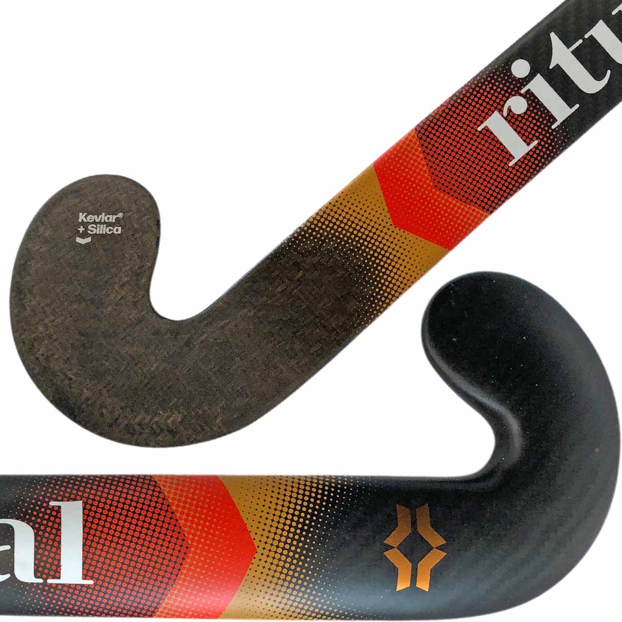 Close-up of a hockey stick with brand name on a white background