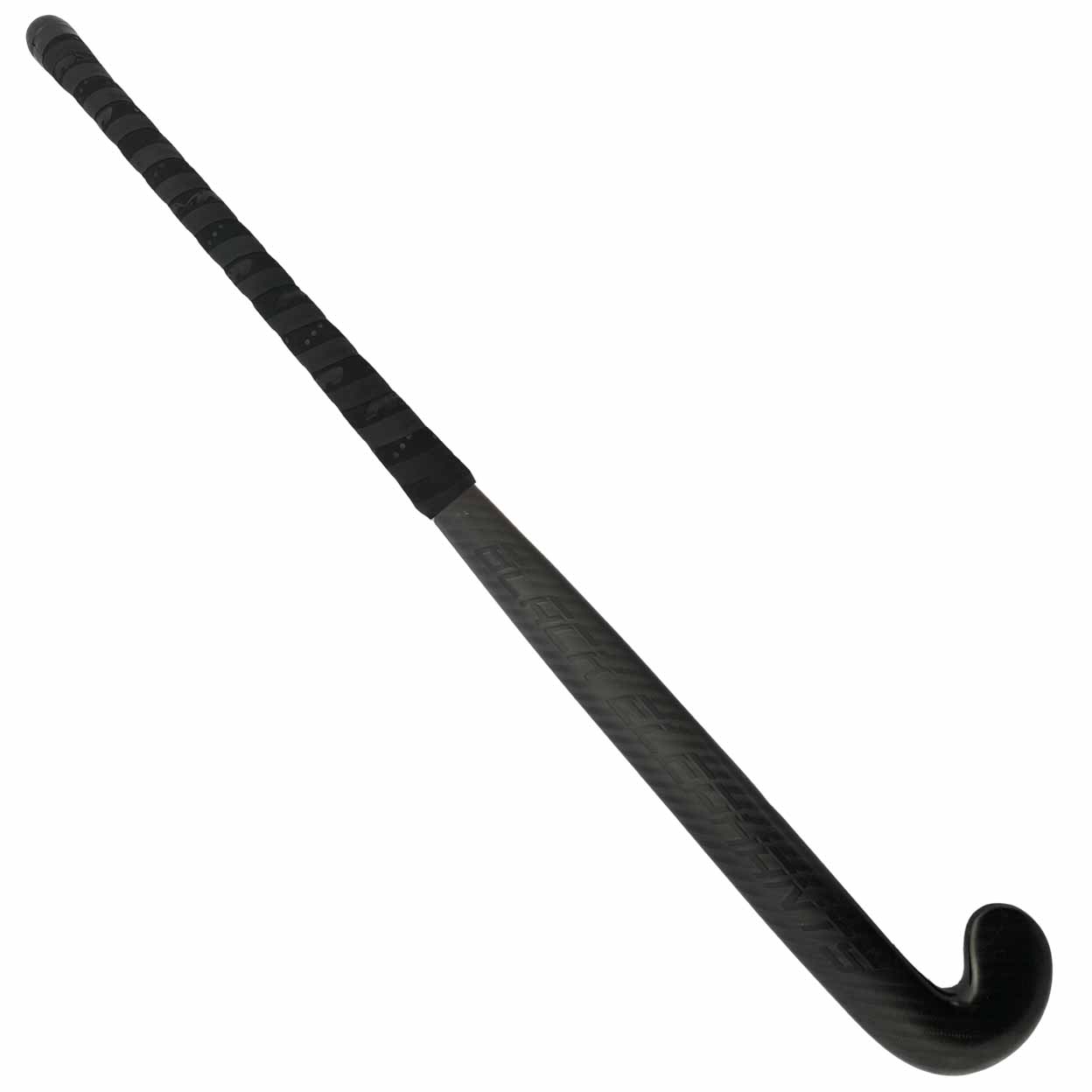 Black field hockey stick on a white background