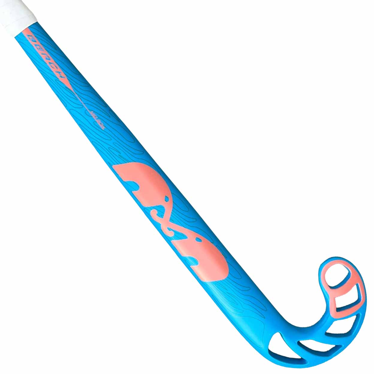 Blue and pink hockey stick on a white background