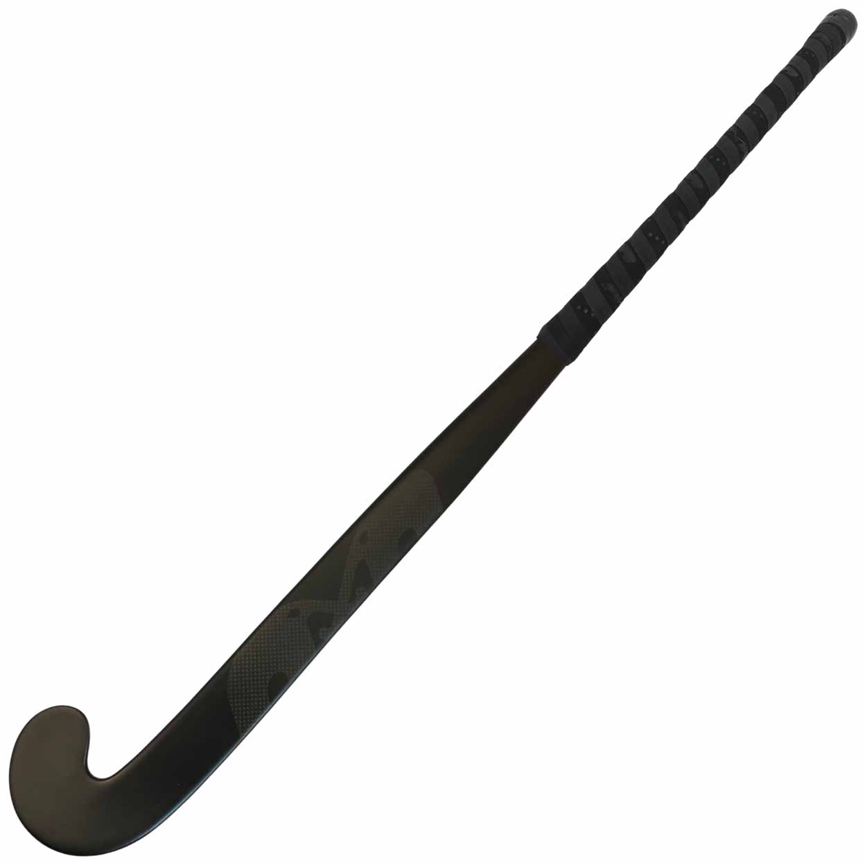 Black field hockey stick on a white background