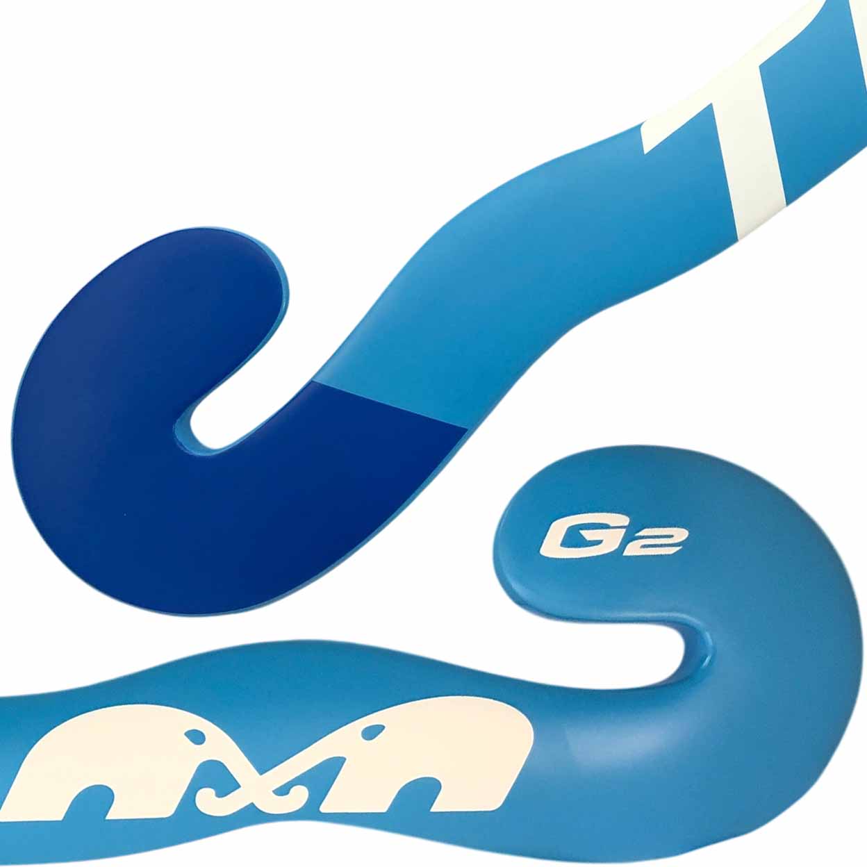 Closeup of the toes of the blue TK G2 Curve Goalkeeper Stick