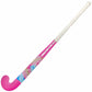 Pink and white hockey stick on a white background