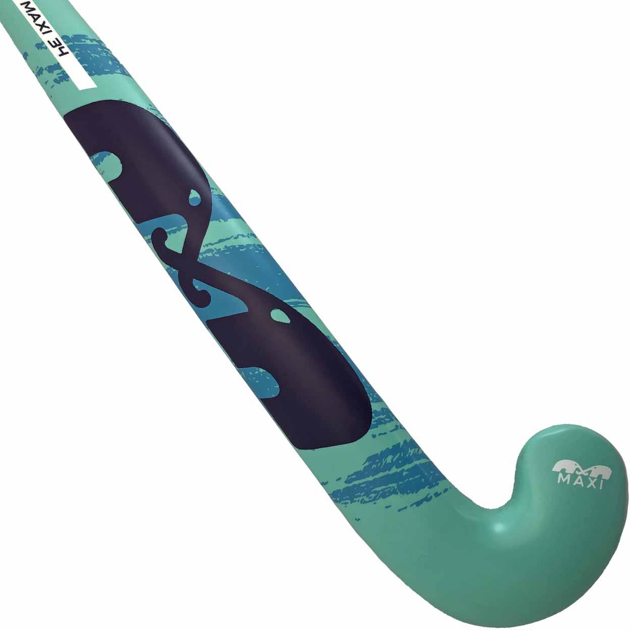 Green and blue hockey stick with black accents on a white background