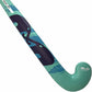 Green and blue hockey stick with black accents on a white background