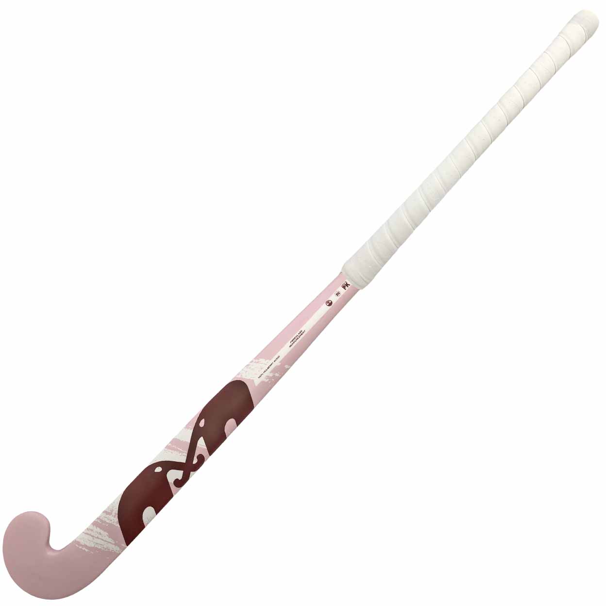 Pink and burgundy field hockey stick on a white background
