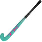 front of the teal TK M Series Indoor Wood Field Hockey Stick