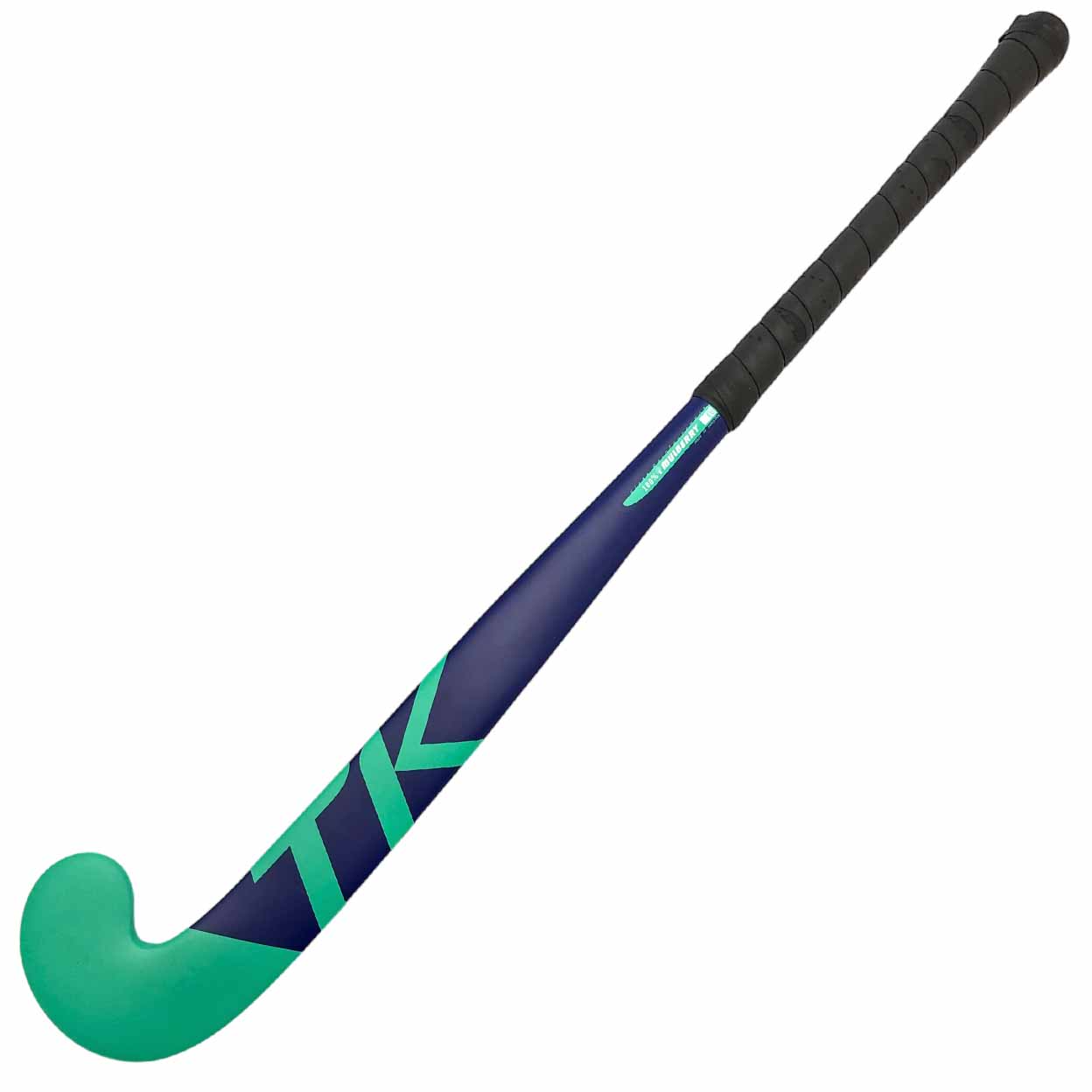 full front of the green/blue TK Maxi Indoor Wood Field Hockey Stick