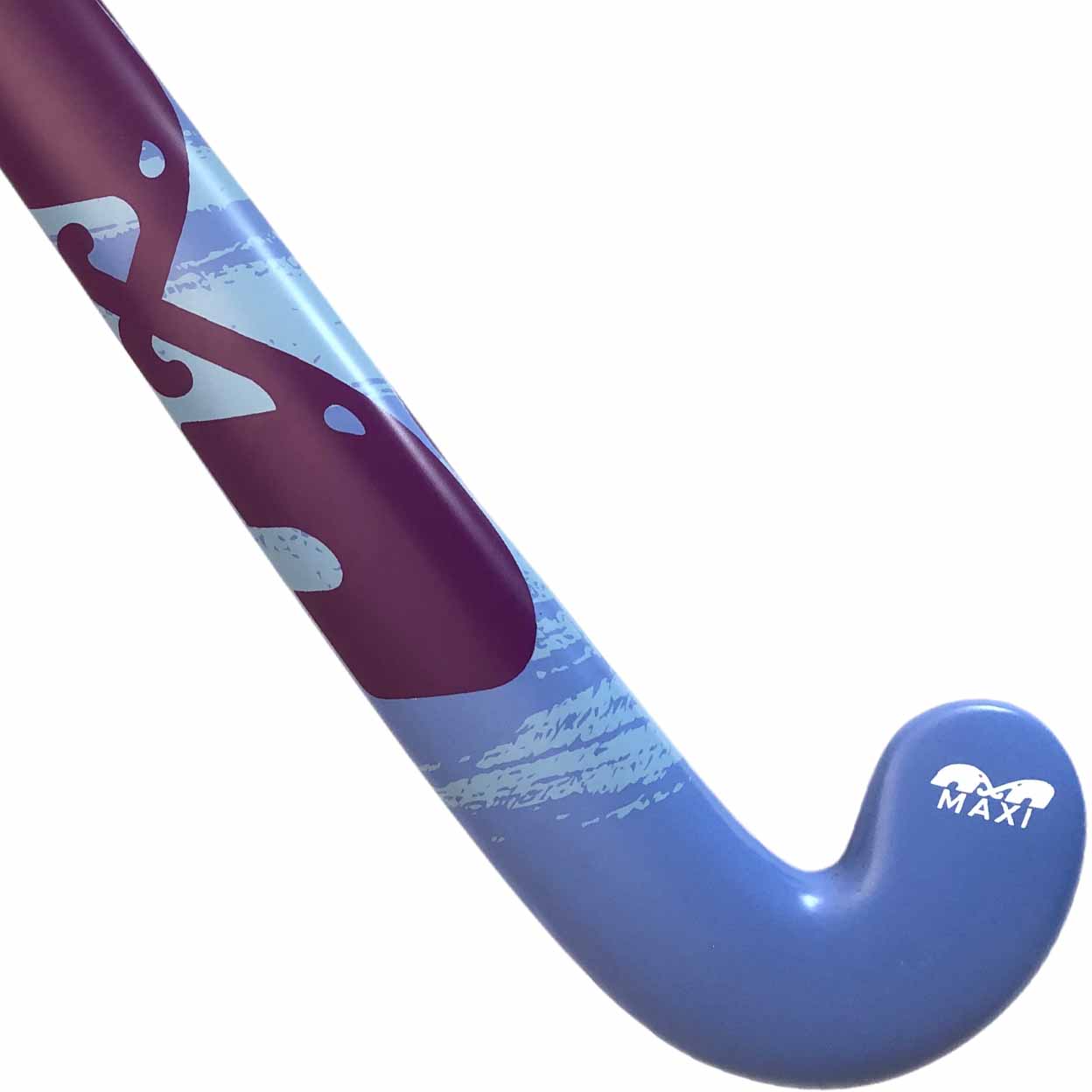 Blue and purple sports stick with 'MAXI' branding on a white background
