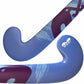 Close-up of a blue and purple sports stick with 'MAXI' branding on a white background