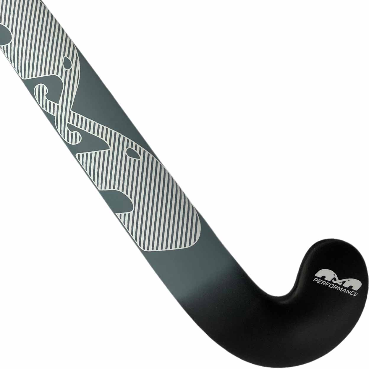 Hockey stick with black and gray design on a white background