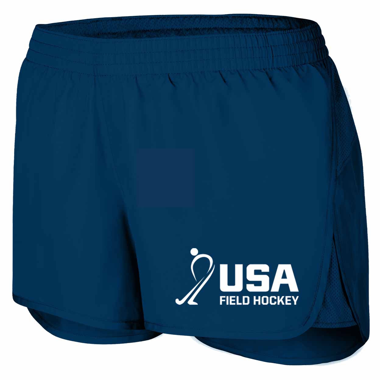 Navy blue shorts with USA Field Hockey logo on a white background