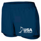 Navy blue shorts with USA Field Hockey logo on a white background