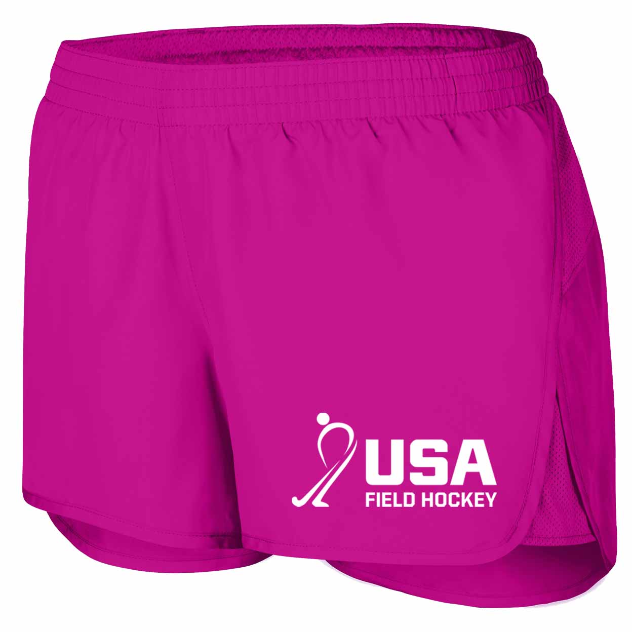 Pink shorts with USA Field Hockey logo on a white background