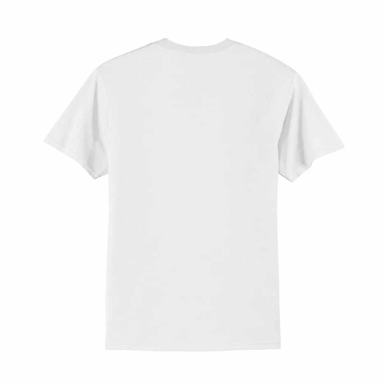 back of a white tee shirt on a white background
