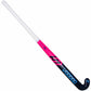 Hockey stick with pink and blue design on a white background