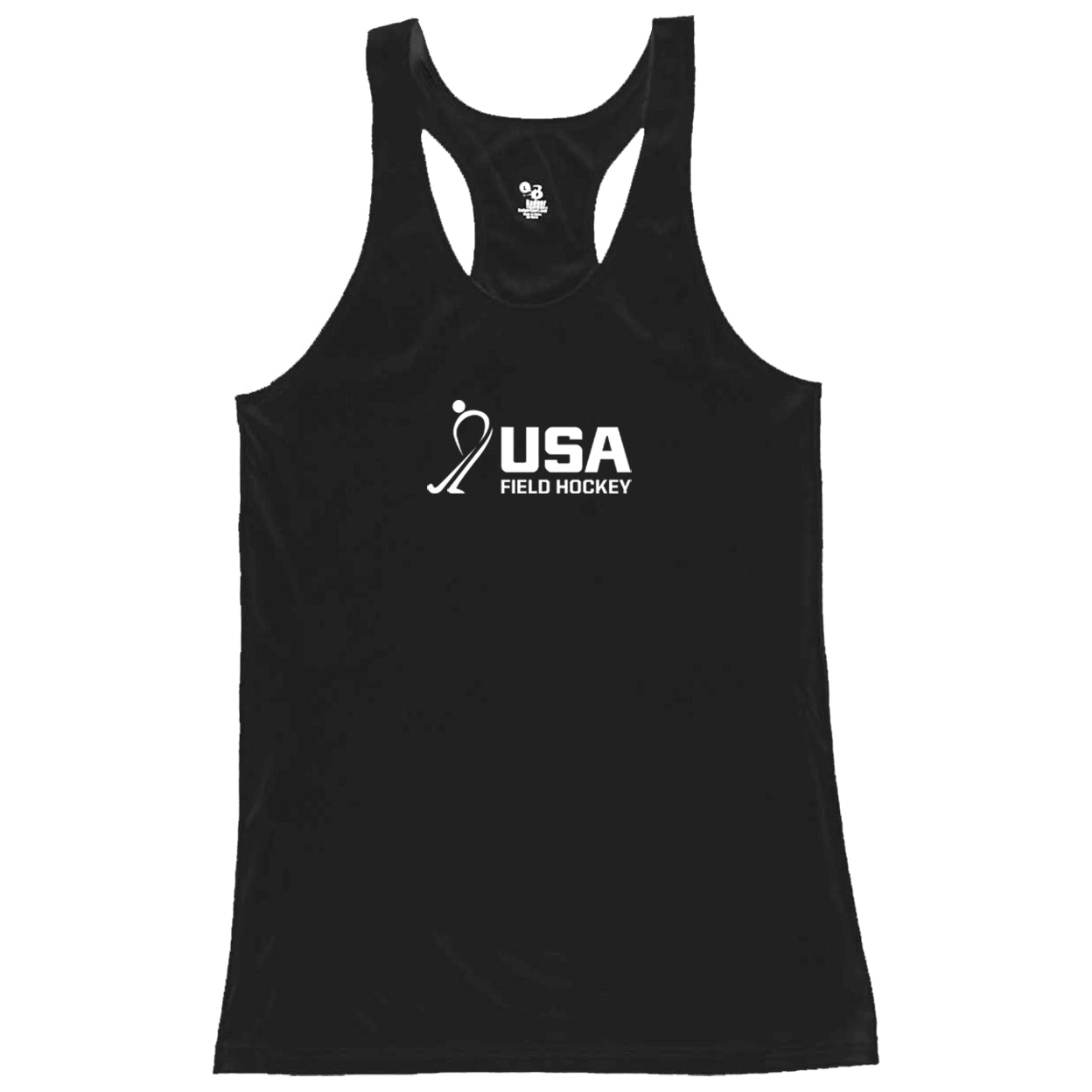 Front of the black USA Field Hockey Racerback Tank