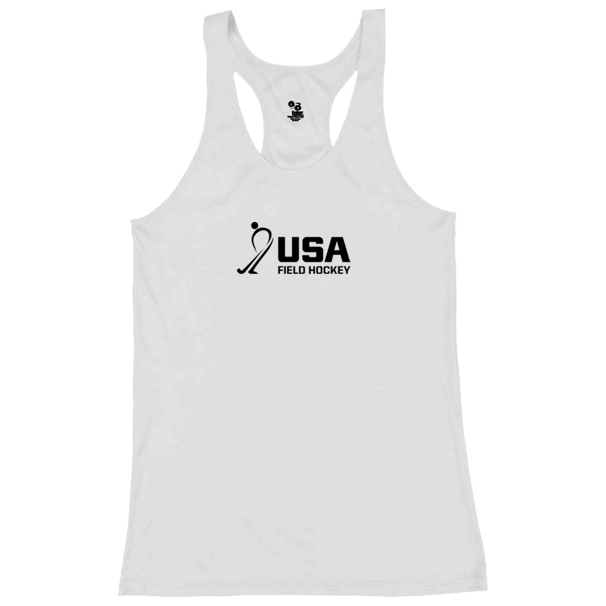 Front of the white USA Field Hockey Racerback Tank